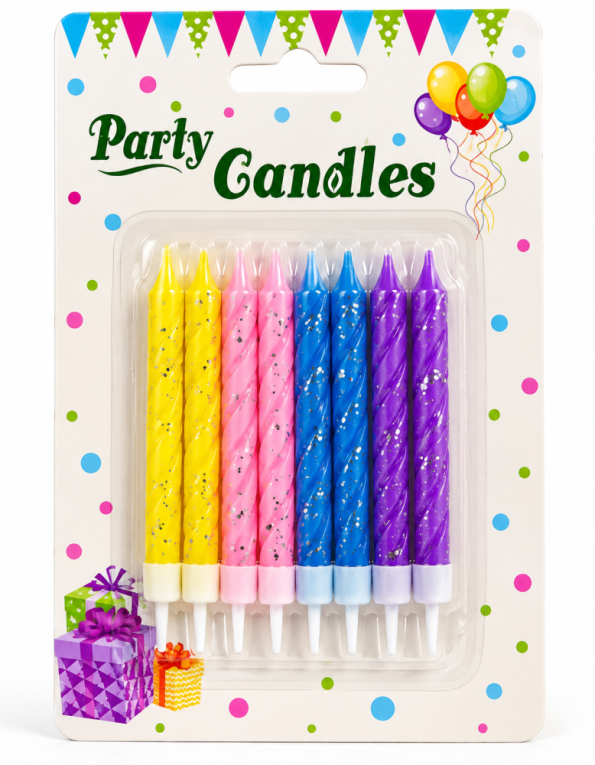 Свечи для торта Party Candles с блёстками, 8 шт